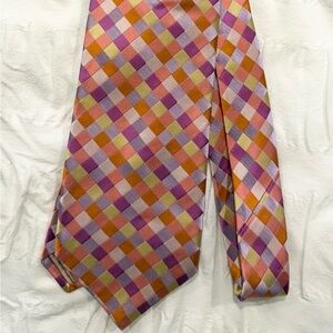Ted Baker Silk Tie, Pink, orange, lavender, checkered, VGC